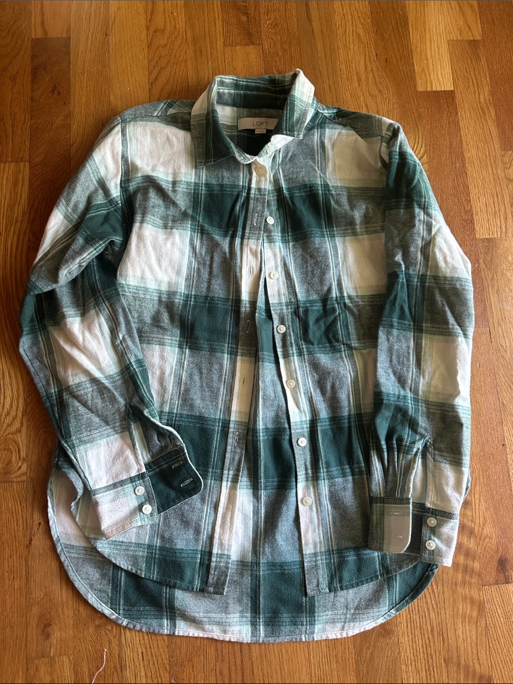 LOFT Womens Green Plaid Button-Down Shirt